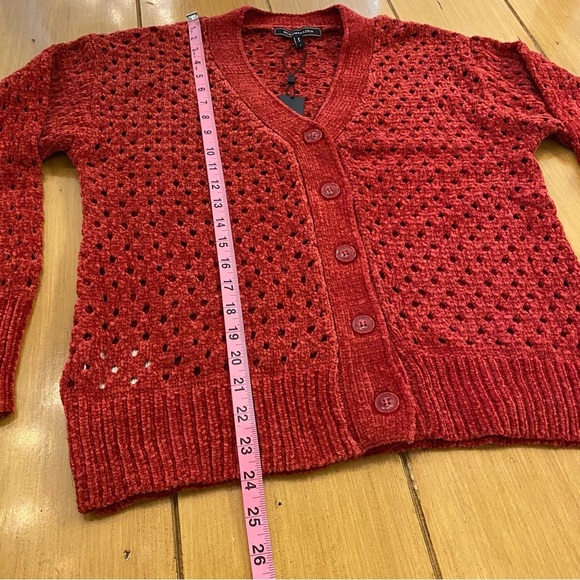 BCBG Women's Cardigan Red Sweater See through Cozy New size small - Picture 11 of 13